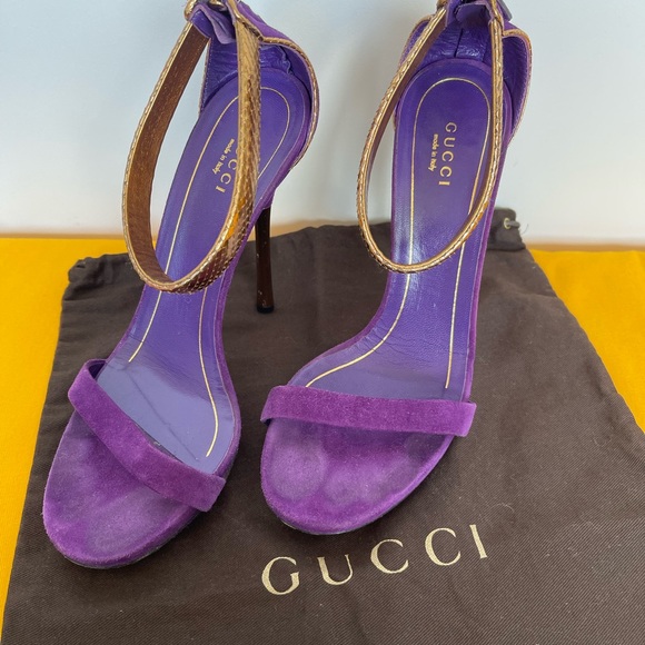 Gucci Purple Suede and Gold Python Sandals - Picture 5 of 12